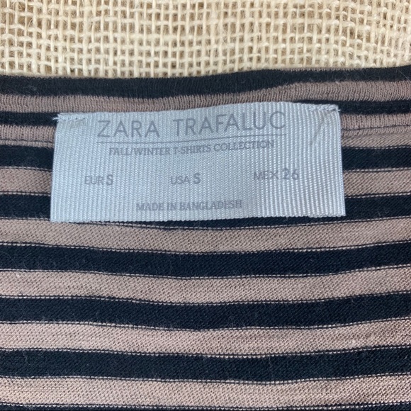 Zara Trafaluc Shirt Black Brown Striped Small - Picture 8 of 8